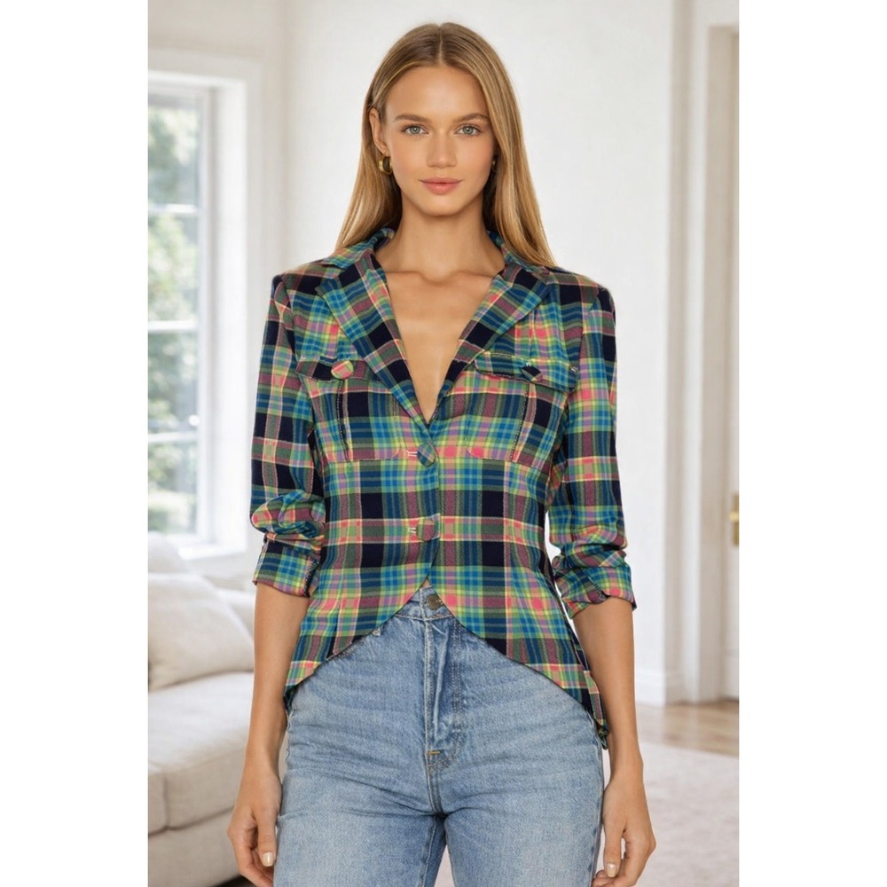 GRLFRND‎ Loren Plaid Jacket Blazer in Multi Plaid Maximalist Size Small